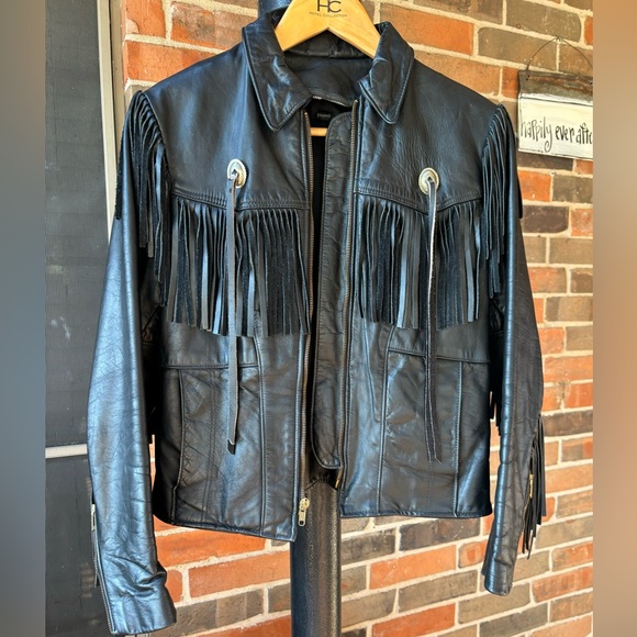 Jackets & Blazers - Vintage leather jacket with fringe size 8